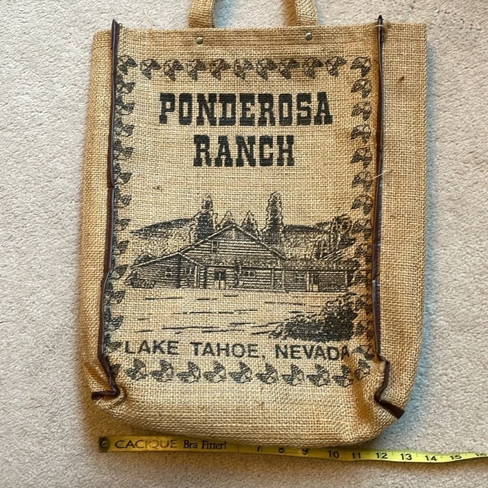 Ponderosa Ranch Lake Tahoe, Nevada burlap tote bag